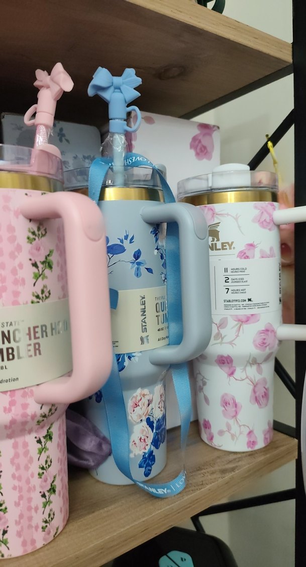 Çiçek Desenli Pastel Mor Termos Bardak - Görsel 3