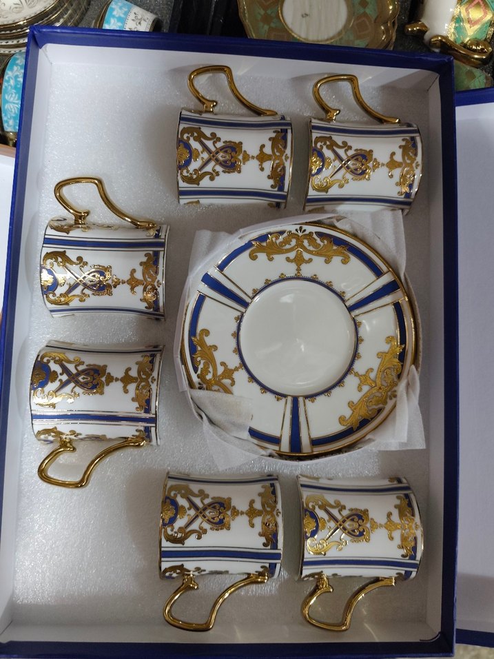 Gri Detaylı Beyaz Porselen 6'lı Fincan Takımı - Görsel 2