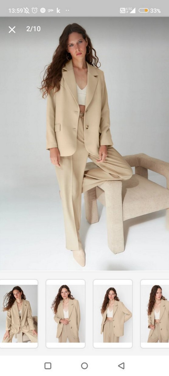 Bej Düğmeli Kadın Ofis Blazer Ceket Trendyolmilla - Görsel 3