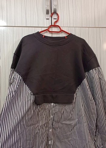 Düğmeli Siyah Gri Hamile Sweatshirt