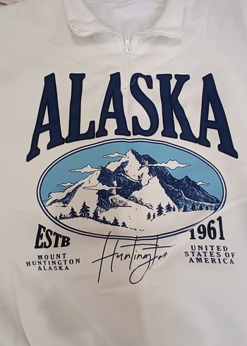 Kadın Beyaz Baskılı Fermuarlı Sweatshirt