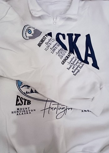 m Beden beyaz Renk Kadın Beyaz Baskılı Fermuarlı Sweatshirt