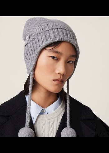 Gri Örgü Kadın Bere Ponponlu - Görsel 3