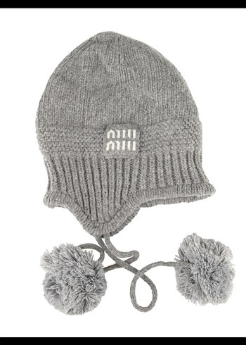 Gri Örgü Kadın Bere Ponponlu - Görsel 2