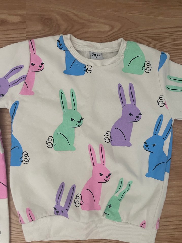 Zara Renkli Tavşan Desenli Çocuk Eşofman Takımı - Görsel 2