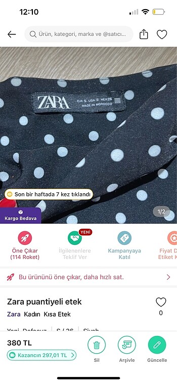 Zara Zara puantiyeli etek