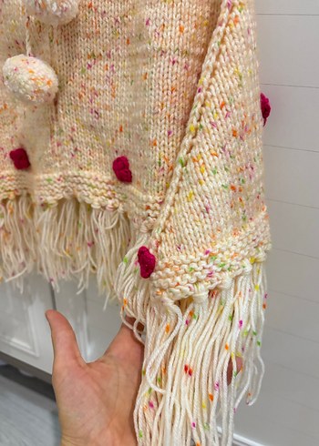 Çok Renkli Nakışlı Kız Çocuk Bohem Panço - Görsel 3