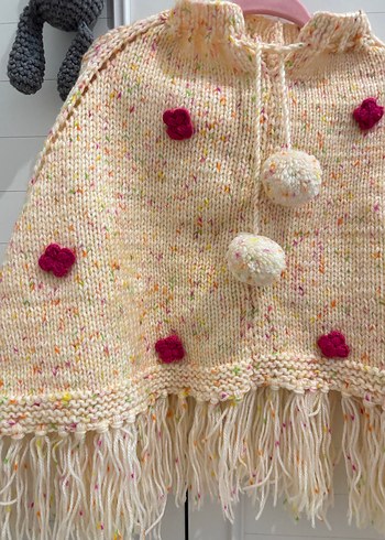 Çok Renkli Nakışlı Kız Çocuk Bohem Panço - Görsel 2