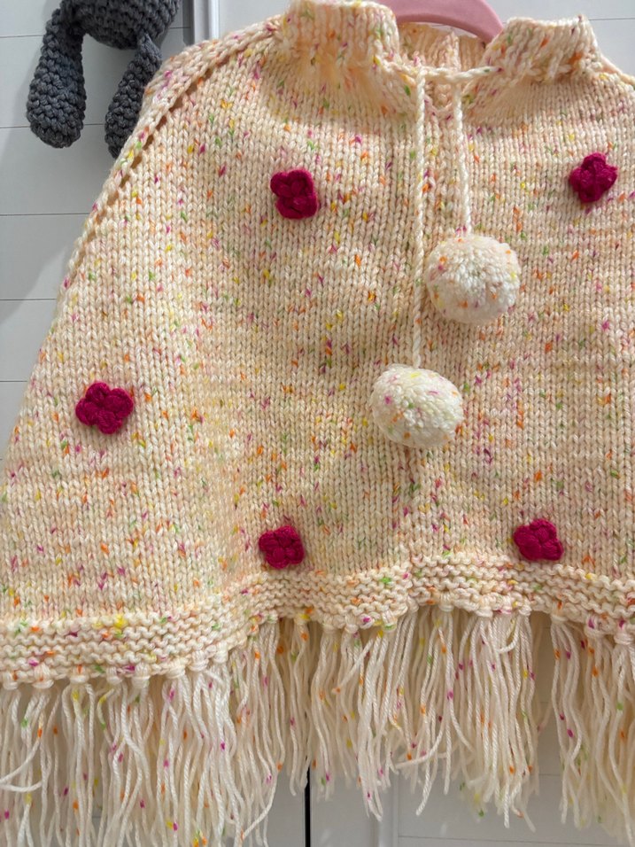 Çok Renkli Nakışlı Kız Çocuk Bohem Panço - Görsel 2