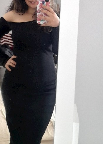 Siyah Straplez Midi Kalem Elbise - Görsel 3