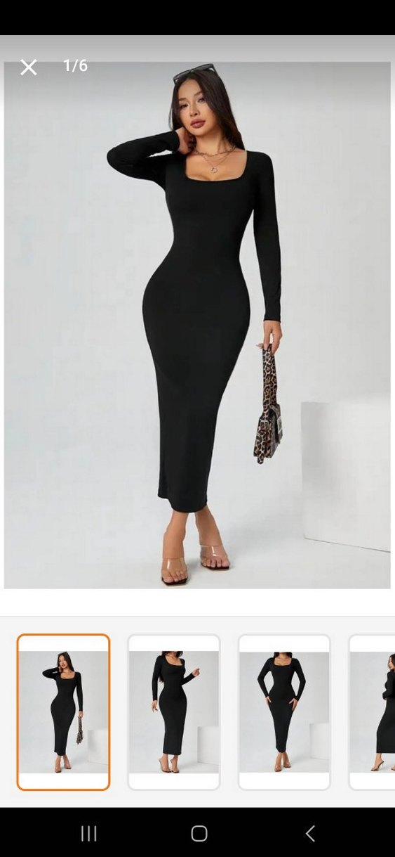 Siyah Midi V Yaka Uzun Kollu Elbise - Görsel 3