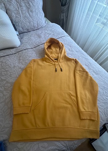 Kadın Sarı Kapüşonlu Oversize Sweatshirt