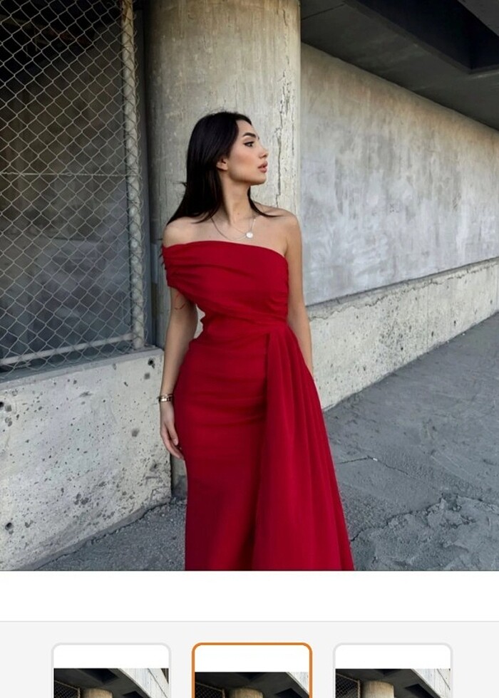 Kırmızı tek kol abiye - Görsel 3