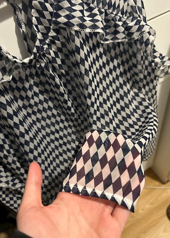 Gri Ekose Desenli Pilili Uzun Kollu Bluz Boutiquen M - Görsel 4