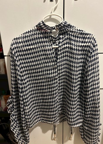 Gri Ekose Desenli Pilili Uzun Kollu Bluz Boutiquen M - Görsel 2