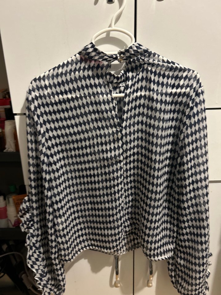 Gri Ekose Desenli Pilili Uzun Kollu Bluz Boutiquen M - Görsel 2