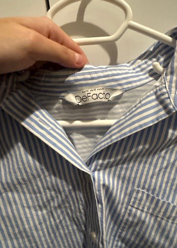 Mavi Çizgili Kadın Gömlek - Görsel 4