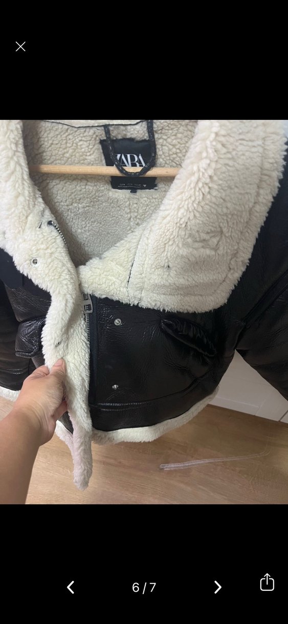 zara Kürklü Siyah Deri Kadın Kısa Mont - Görsel 4