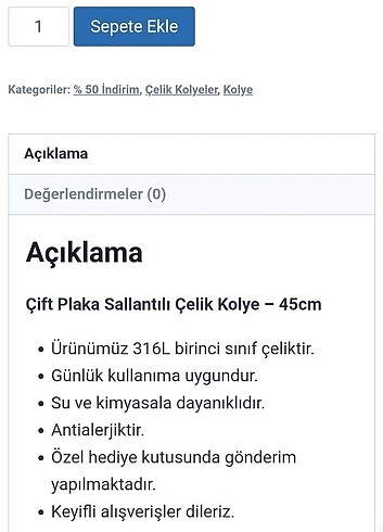 Beden Çelik kolye