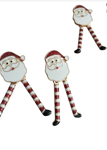 Kırmızı Nakışlı Noel Baba Kadın Küpe - Görsel 5