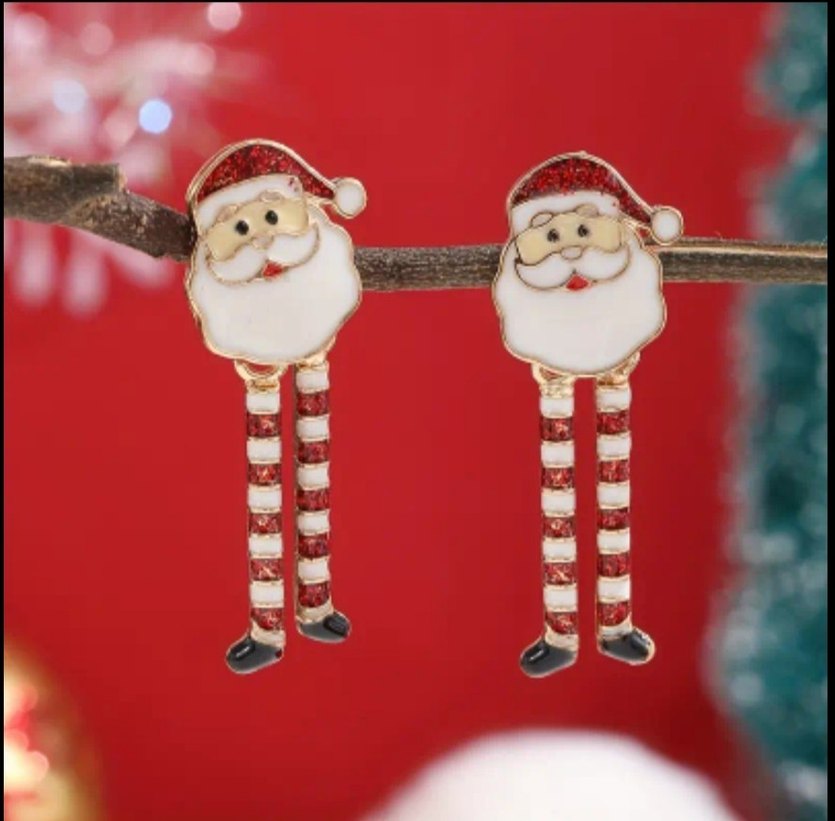 Kırmızı Nakışlı Noel Baba Kadın Küpe - Görsel 2