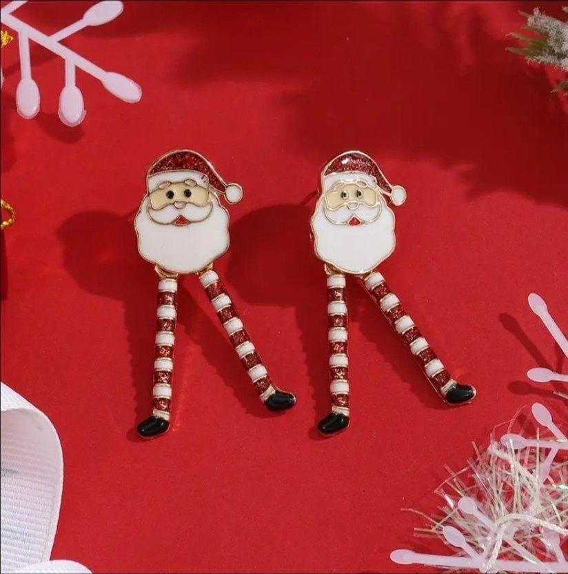 Kırmızı Nakışlı Noel Baba Kadın Küpe - Görsel 3