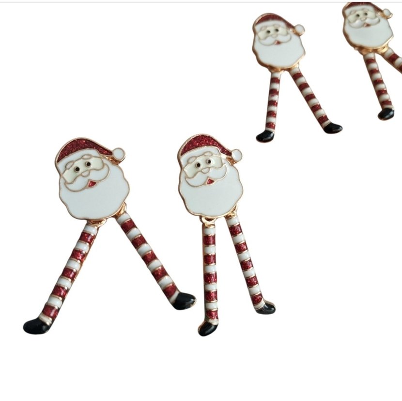 Kırmızı Nakışlı Noel Baba Kadın Küpe - Görsel 5