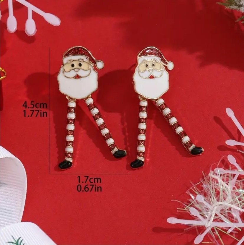 Kırmızı Nakışlı Noel Baba Kadın Küpe - Görsel 4