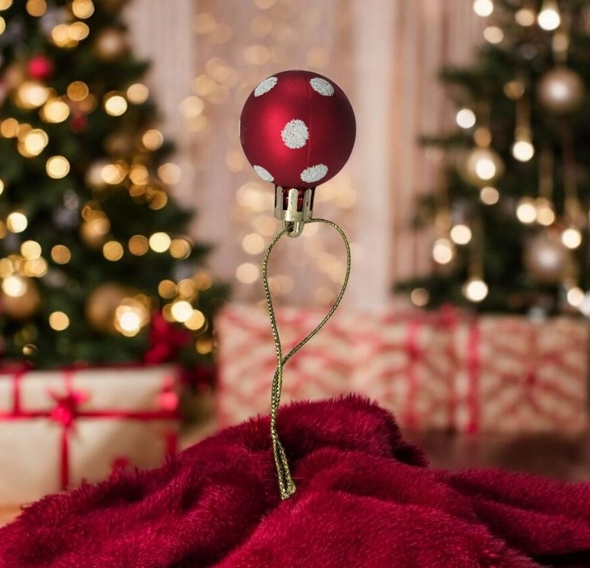 6 Adet Kırmızı Puantiyeli Yılbaşı Süsü Topları - Görsel 4