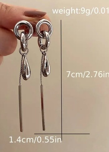 Zincir Detaylı Minimalist Midi Küpe - Görsel 2