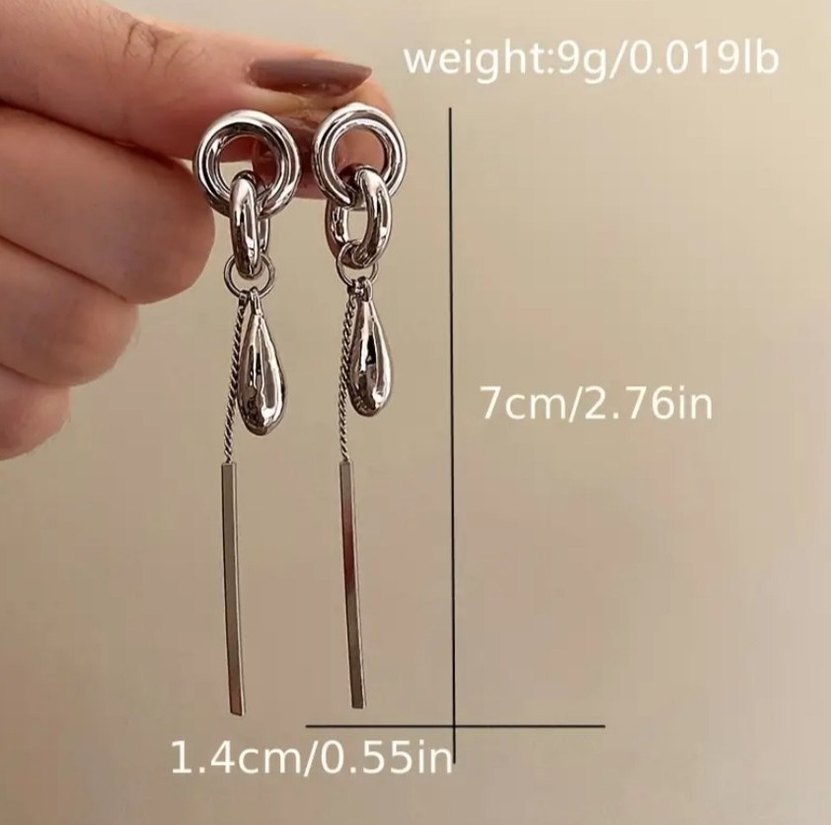 Zincir Detaylı Minimalist Midi Küpe - Görsel 2