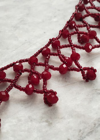 Bordo İşlemeli Boncuklu Bohem Kolye - Görsel 4