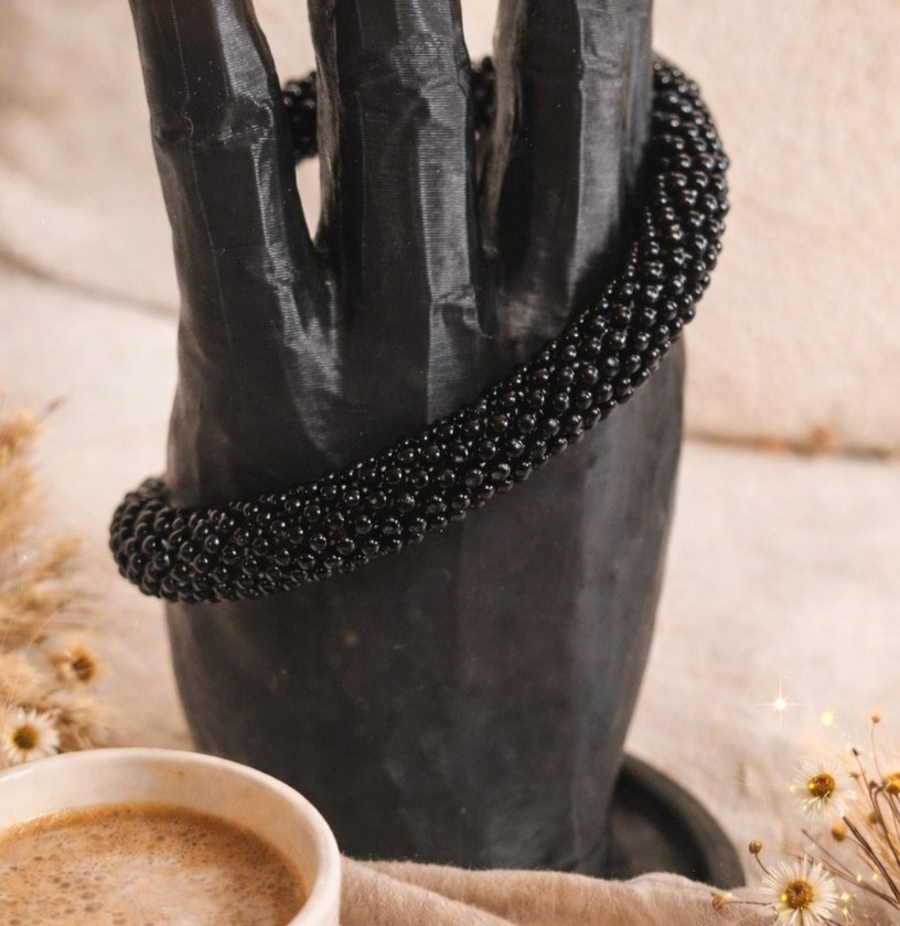 Bohem Siyah Boncuklu Handmade Bileklik - Görsel 3