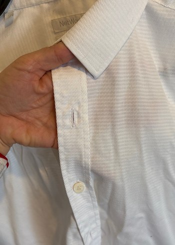 Beyaz Keten Erkek Gömlek, Uzun Kollu, Düğmeli - Görsel 7