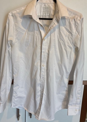 Beyaz Keten Erkek Gömlek, Uzun Kollu, Düğmeli - Görsel 2