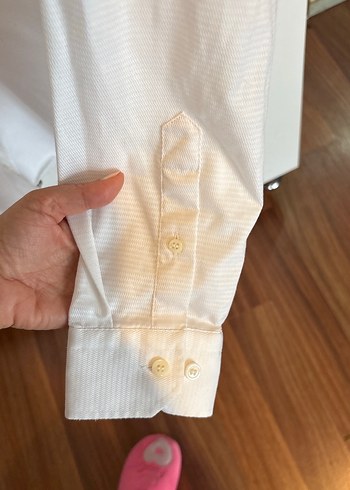 Beyaz Keten Erkek Gömlek, Uzun Kollu, Düğmeli - Görsel 8