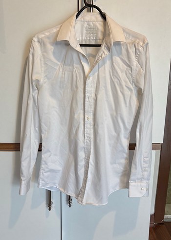 Beyaz Keten Erkek Gömlek, Uzun Kollu, Düğmeli - Görsel 3