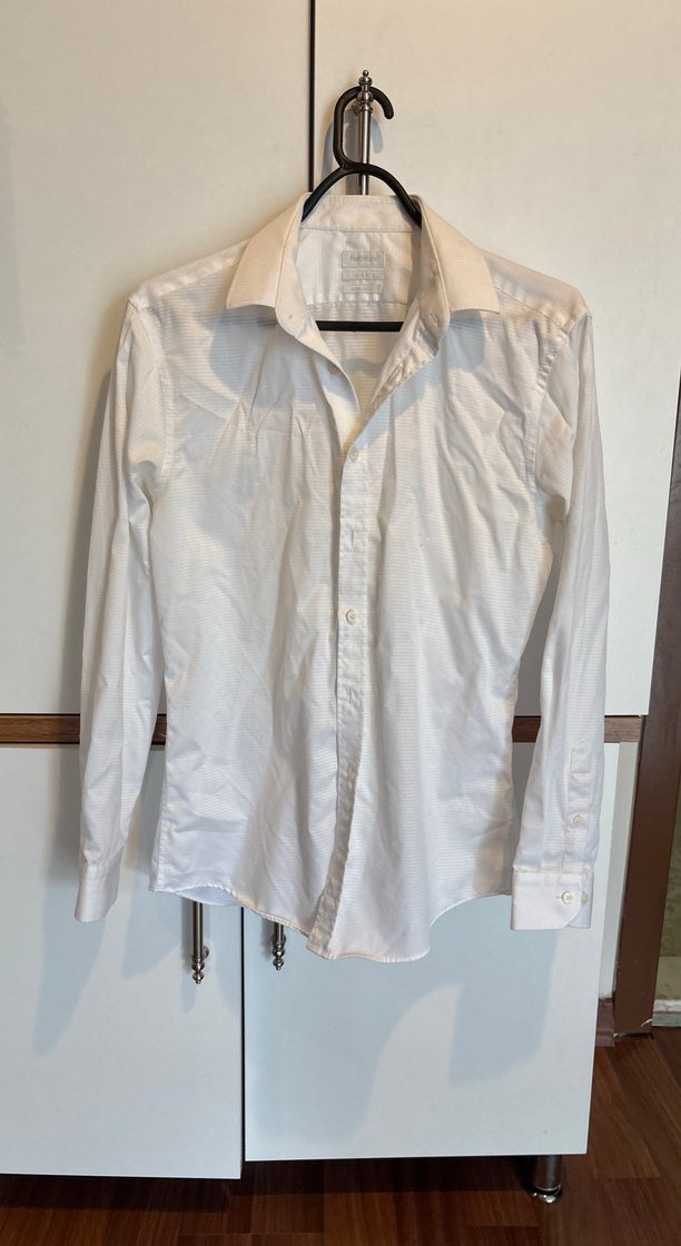 Beyaz Keten Erkek Gömlek, Uzun Kollu, Düğmeli - Görsel 3