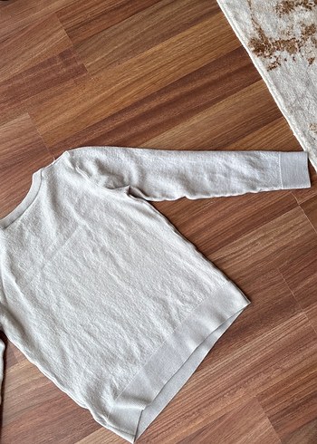 Bej Uzun Kollu Keten Kadın Kazak - Görsel 8