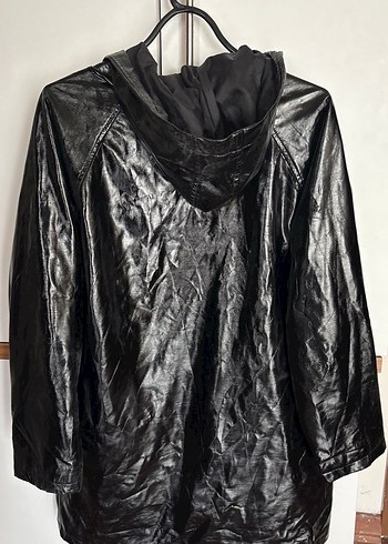 Siyah Deri Midi Boy Düğmeli Ceket - Görsel 7