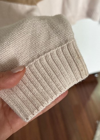 Bej Çizgili Yakalı Kadın Kazak - Görsel 4