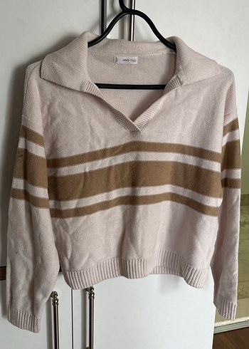 Bej Çizgili Yakalı Kadın Kazak - Görsel 2