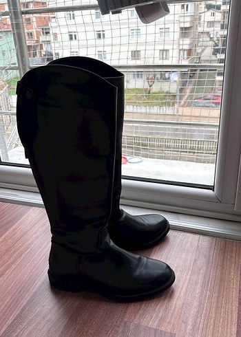 Kadın Siyah Dizüstü Lastik Çizme Tokalı Topuklu - Görsel 3