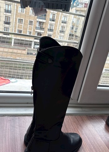 Kadın Siyah Dizüstü Lastik Çizme Tokalı Topuklu - Görsel 5