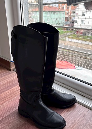 Kadın Siyah Dizüstü Lastik Çizme Tokalı Topuklu - Görsel 4