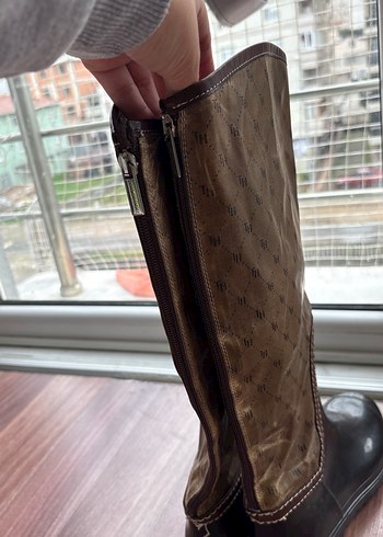 Kahverengi Kadın Dolgu Topuklu Diz Boyu Bot - Görsel 5