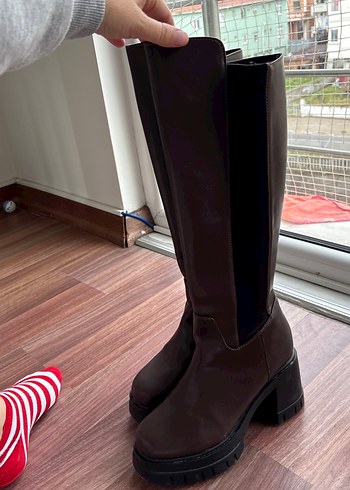 Kahverengi Deri Tokalı Kadın Dizüstü Bot - Görsel 2