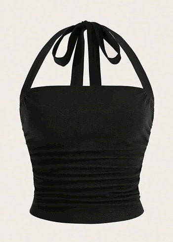 Siyah Drapeli Crop Bluz