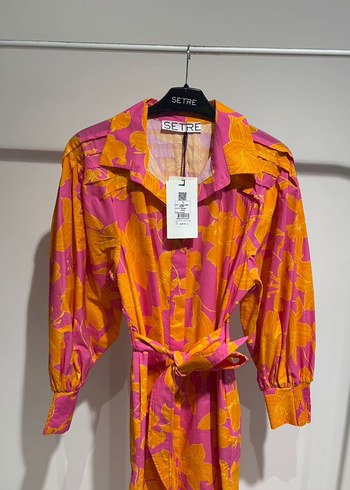 Pembe Sarı Desenli Uzun Bohem Elbise - Görsel 3