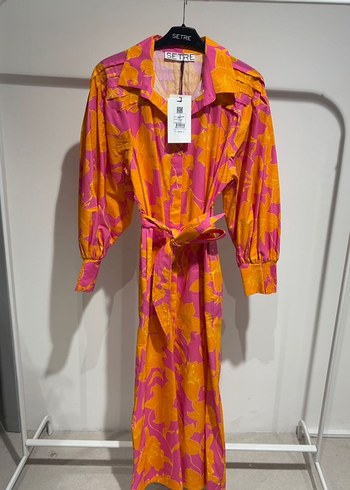 Pembe Sarı Desenli Uzun Bohem Elbise - Görsel 2